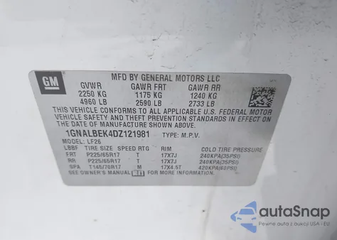 2013 Chevrolet Equinox Ls z USA, uszkodzony, nr VIN 1GNALBEK4DZ121981